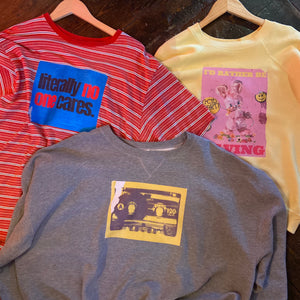each piece of vintage clothing will be printed with a one-off Famous Rebel design so no two items will ever be the same