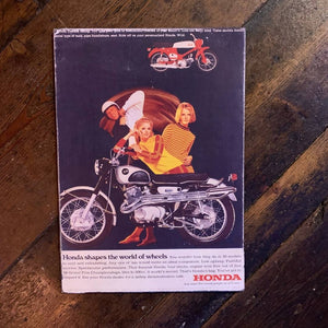 A vintage Honda motorcycle advertising poster on wood boards by Famous Rebel