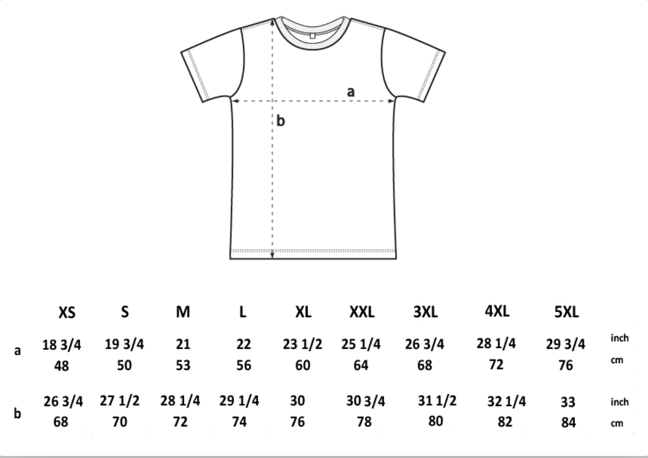 "Acid  Hypnotic" rave tshirt size chart.