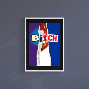 Large (A2) 16.5" x 23.4" inc Mount-White-Bitch Bar-Wall Art Print-Famous Rebel