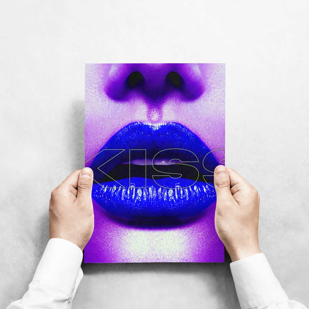 -Blue Lips Please Kiss - Wall Art Print-Famous Rebel