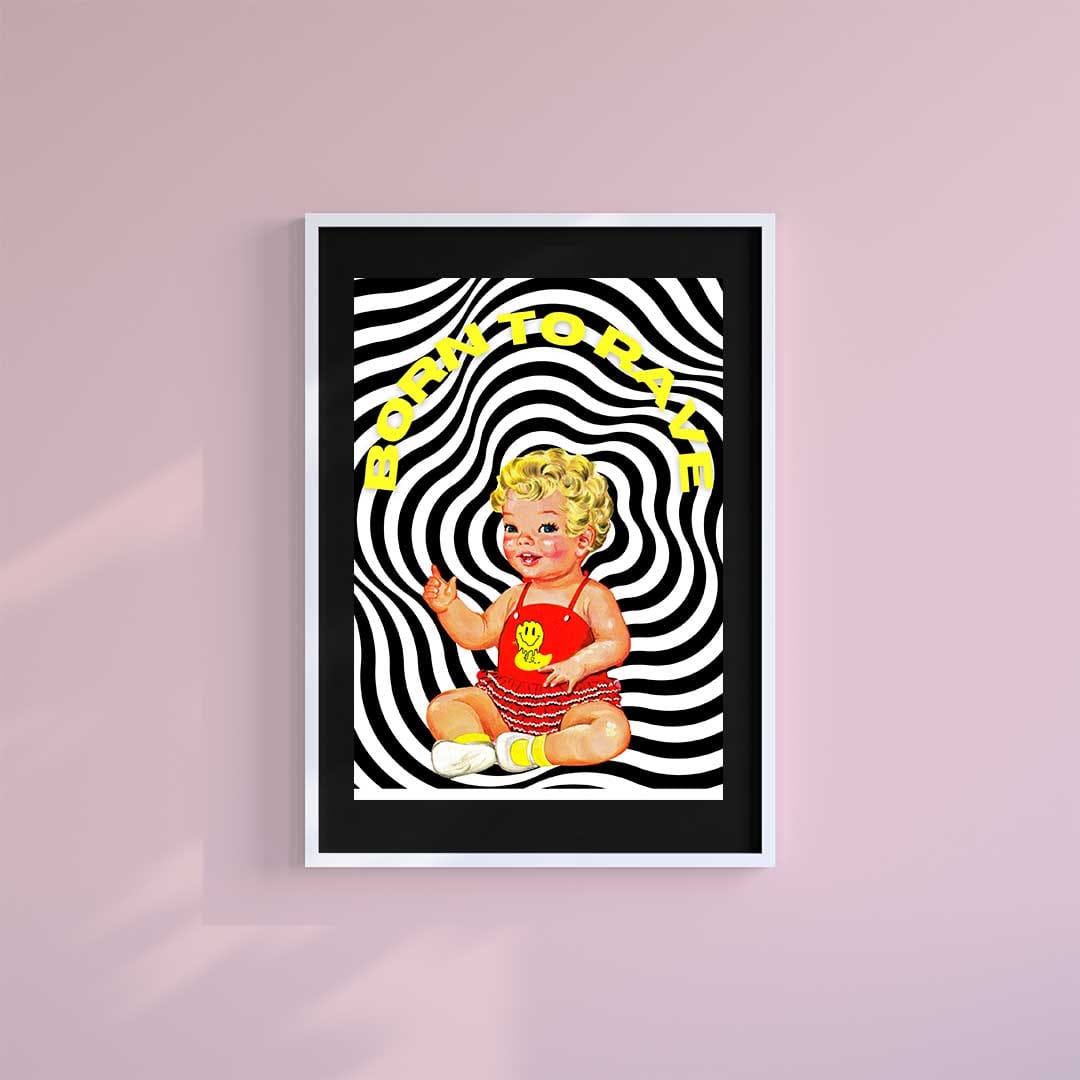 Large (A2) 16.5" x 23.4" inc Mount-Black-Born To Rave Zebra - Wall Art Print-Famous Rebel