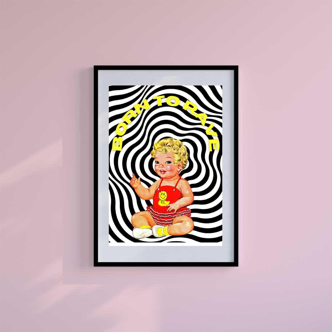 Large (A2) 16.5" x 23.4" inc Mount-White-Born To Rave Zebra - Wall Art Print-Famous Rebel