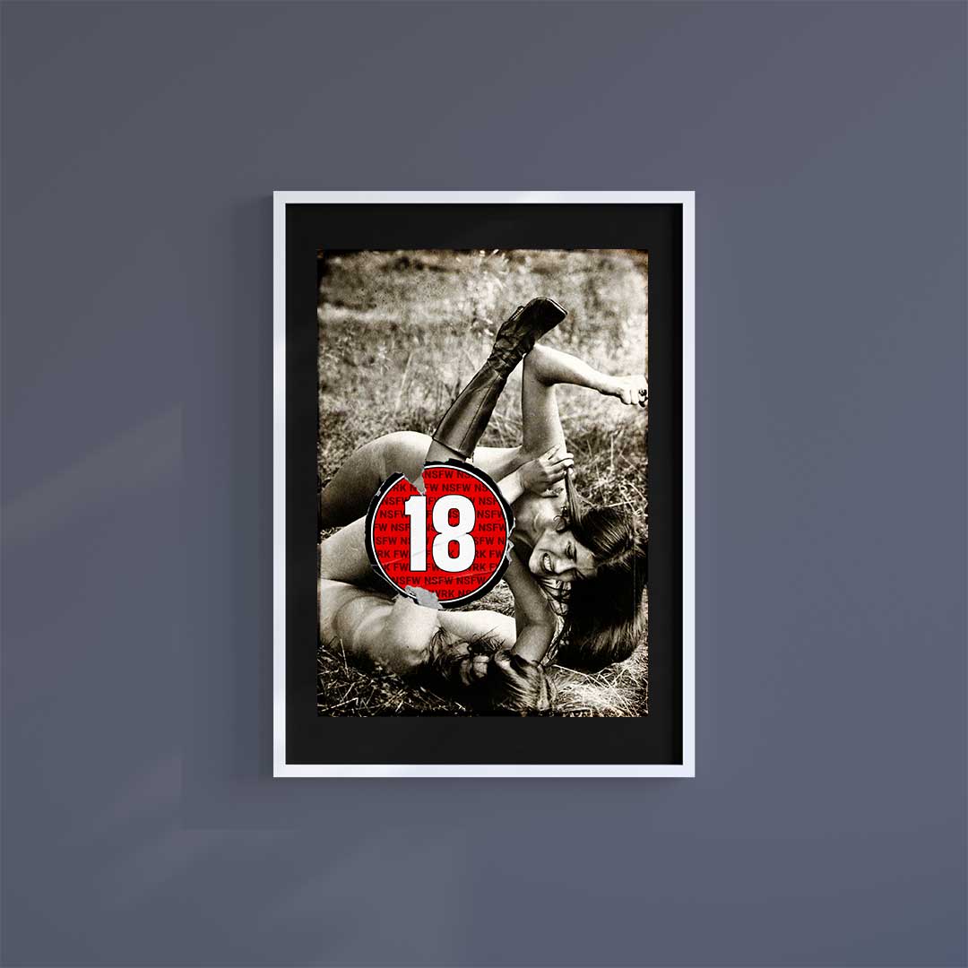 Medium (A3) 11.75" x 16.5" inc Mount-Black-Cat Fight - Wall Art Print-Famous Rebel