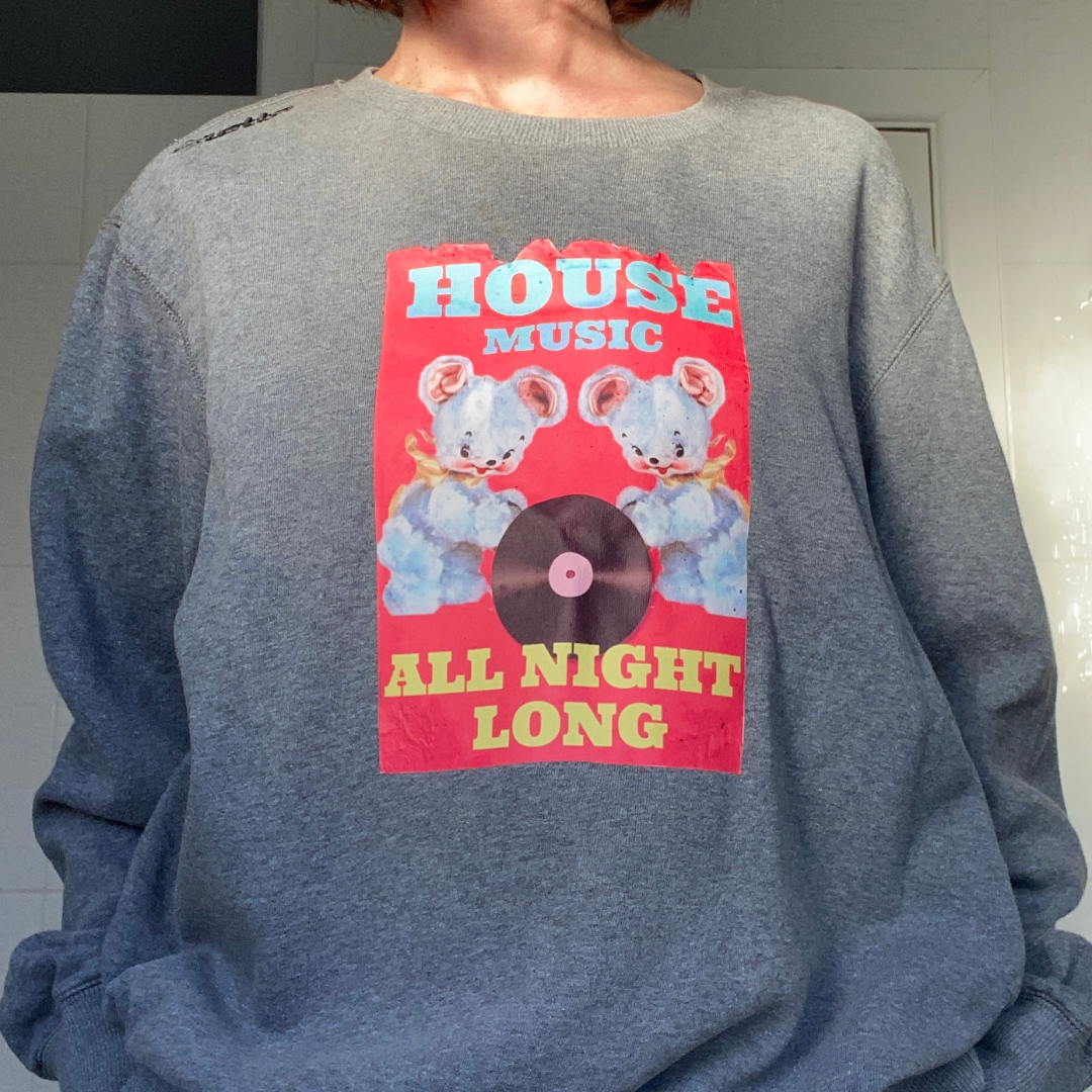 Grey Vintage Lotto Unisex Sweat - in House Music all night design - size m-l