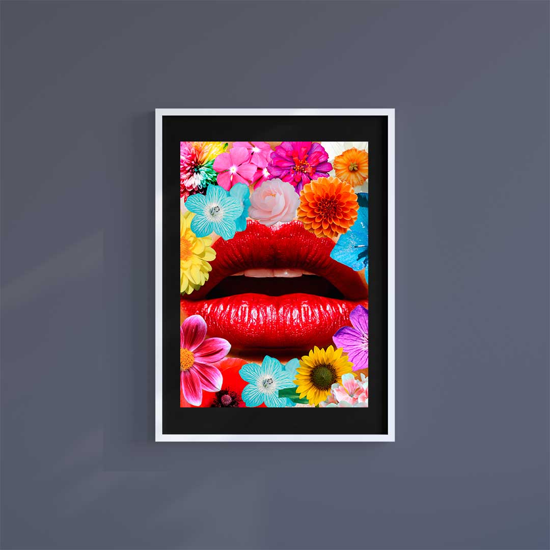 Large (A2) 16.5" x 23.4" inc Mount-Black-Flower Lips - Wall Art Print-Famous Rebel