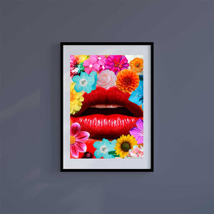 Large (A2) 16.5" x 23.4" inc Mount-White-Flower Lips - Wall Art Print-Famous Rebel