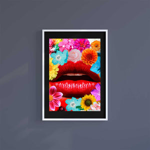 Medium (A3) 11.75" x 16.5" inc Mount-Black-Flower Lips - Wall Art Print-Famous Rebel