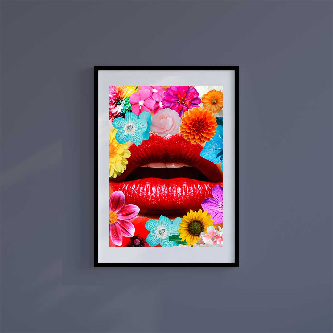 Small 10"x8" inc Mount-White-Flower Lips - Wall Art Print-Famous Rebel