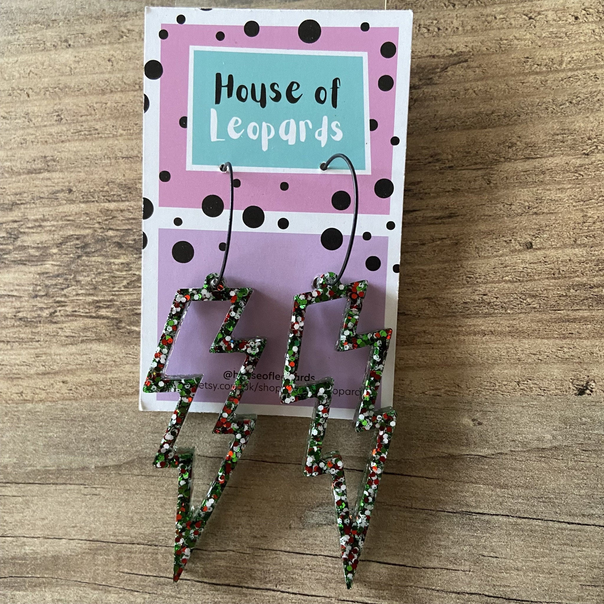 House of Leopards-Lightning Outline Glitter Bolts Earrings-Famous Rebel