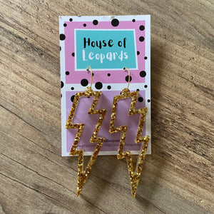 House of Leopards-Lightning Outline Glitter Bolts Earrings-Famous Rebel