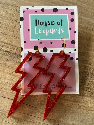 House of Leopards-Lightning Outline Glitter Bolts Earrings-Famous Rebel