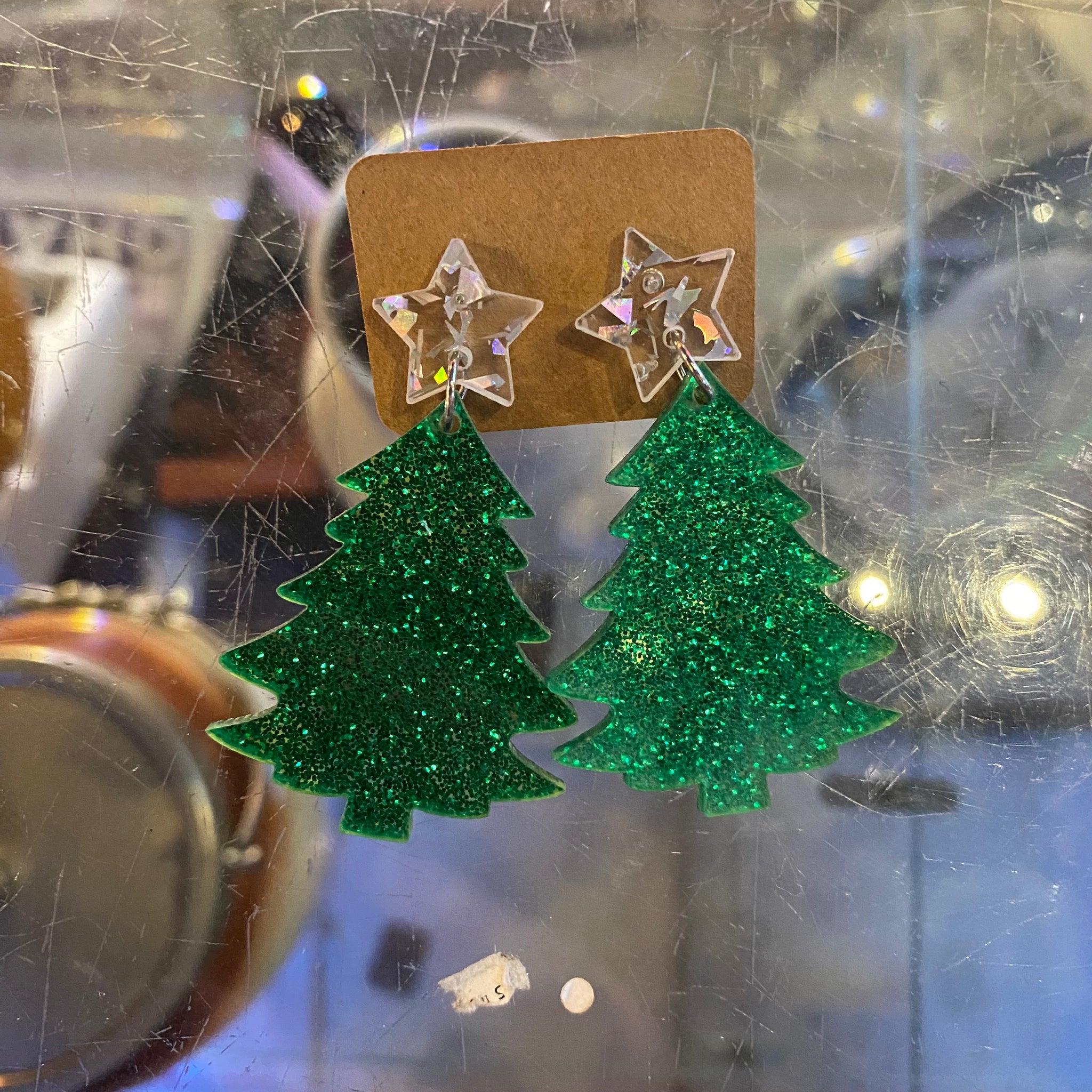 Y2K Jewellery- Green Glitter Christmas earrings