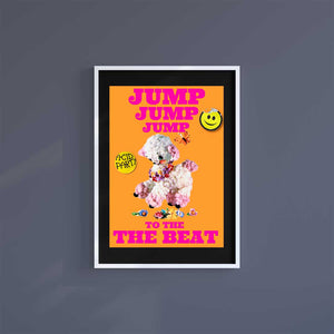 Small 10"x8" inc Mount-Black-Jump To The Beat Sheep - Wall Art Print-Famous Rebel