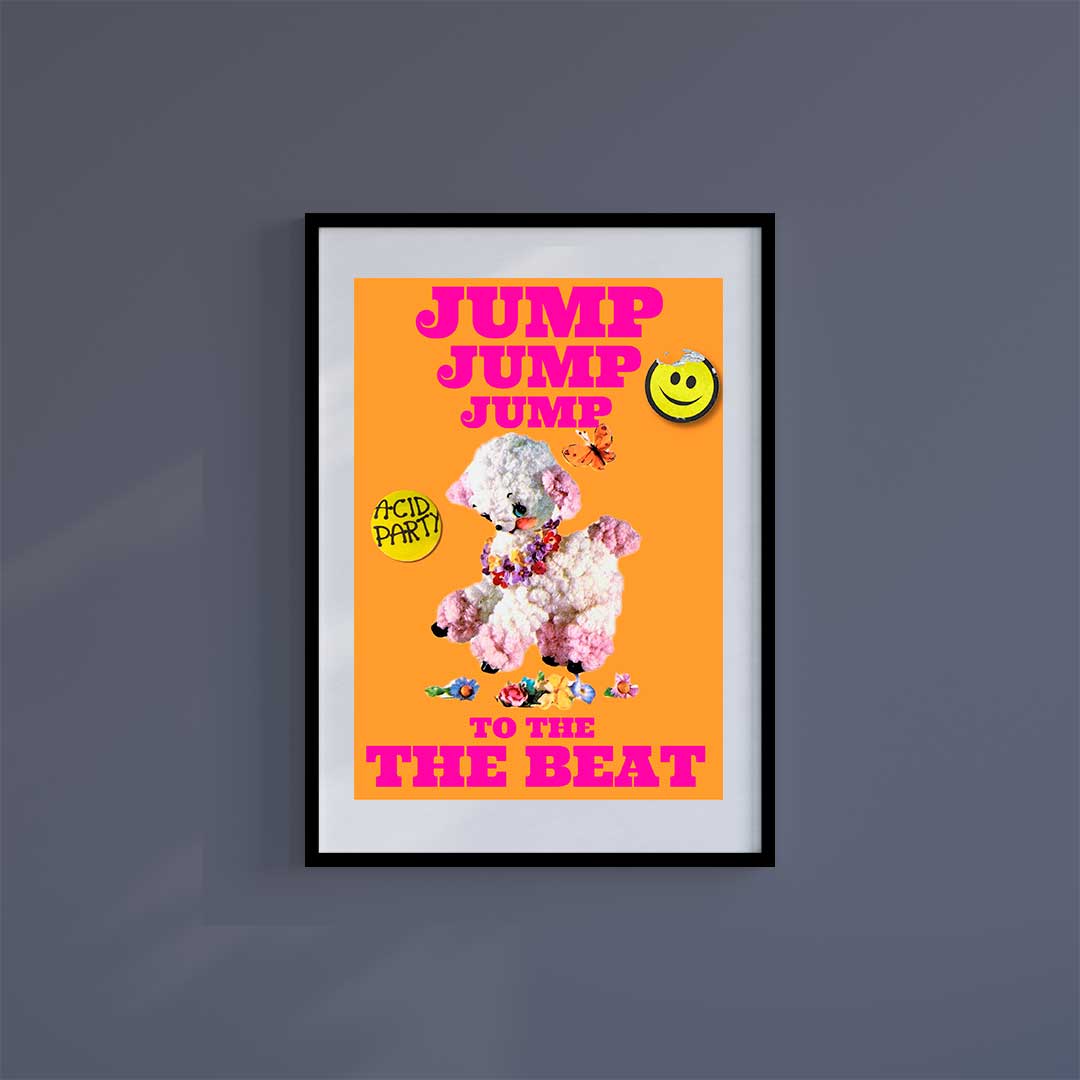 Small 10"x8" inc Mount-White-Jump To The Beat Sheep - Wall Art Print-Famous Rebel
