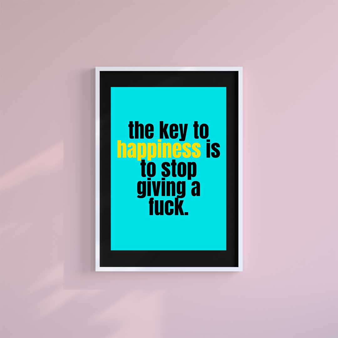 Large (A2) 16.5" x 23.4" inc Mount-Black-Key To Happiness- Wall Art Print-Famous Rebel