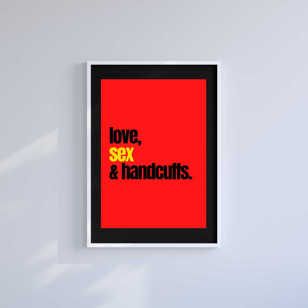 Small 10"x8" inc Mount-Black-Love, Sex and Handcuffs- Wall Art Print-Famous Rebel