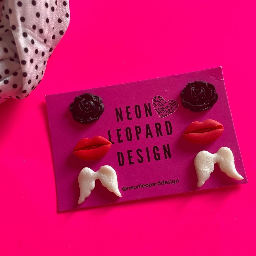 Neon Leopard Design- Valentine Stud Pack Earrings-Famous Rebel