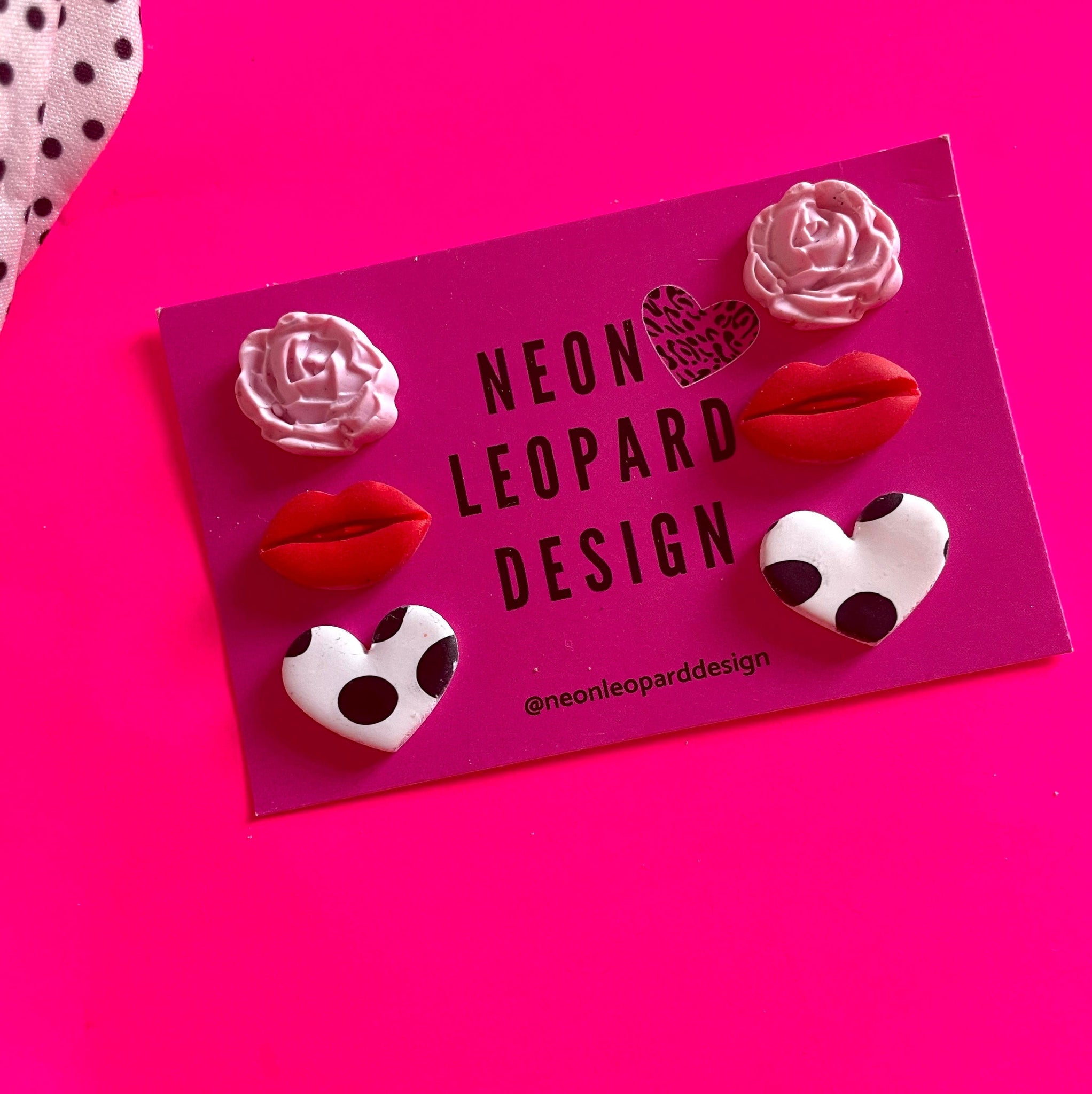 Neon Leopard Design- Valentine Stud Pack Earrings-Famous Rebel