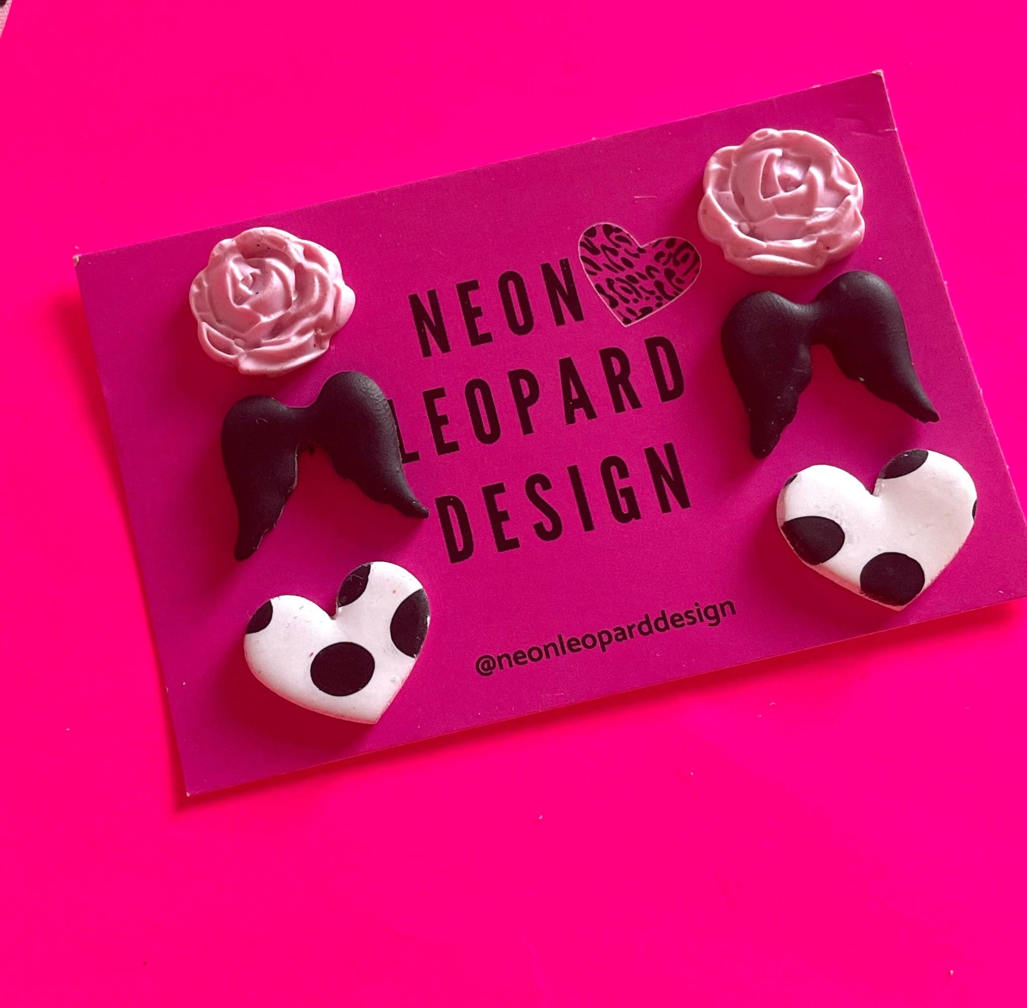 Neon Leopard Design- Valentine Stud Pack Earrings-Famous Rebel