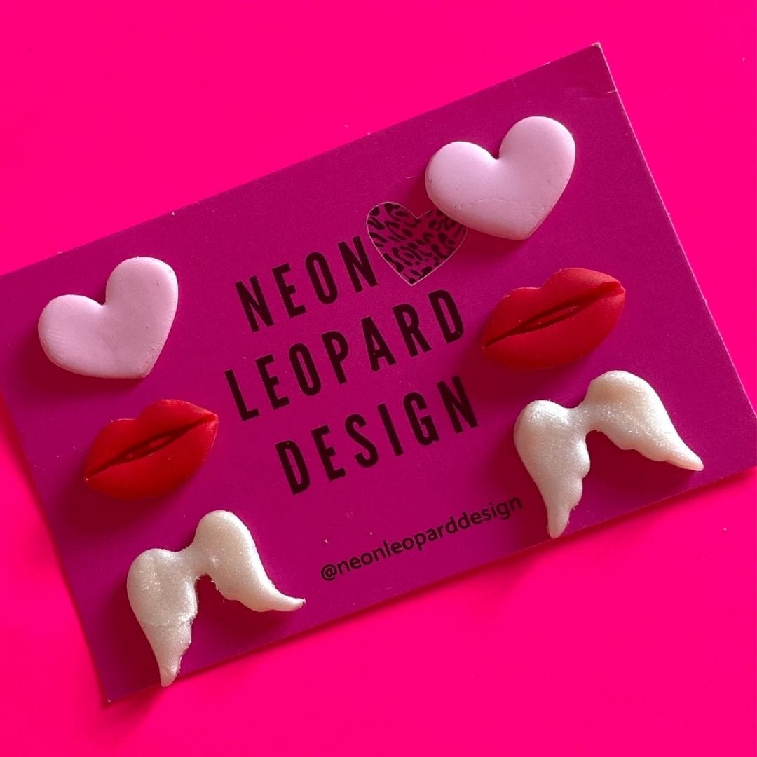 Neon Leopard Design- Valentine Stud Pack Earrings-Famous Rebel
