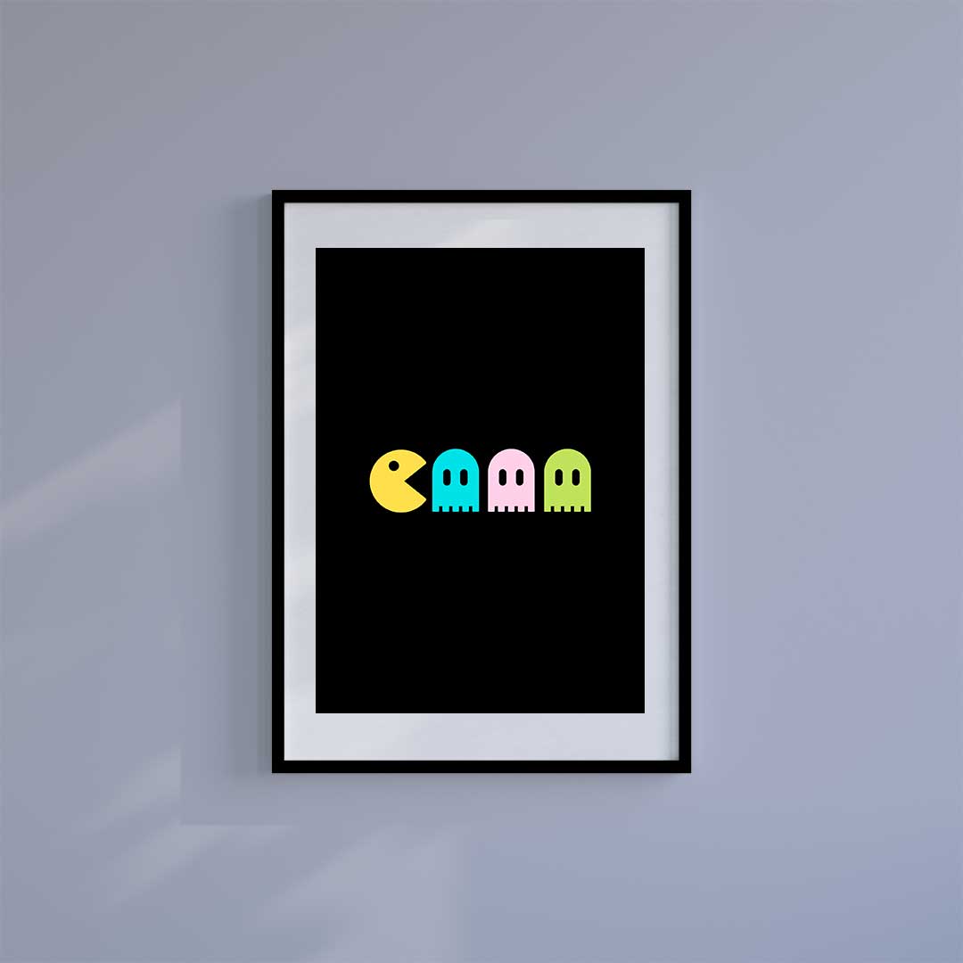 Medium (A3) 11.75" x 16.5" inc Mount-White-Pacman - Wall Art Print-Famous Rebel