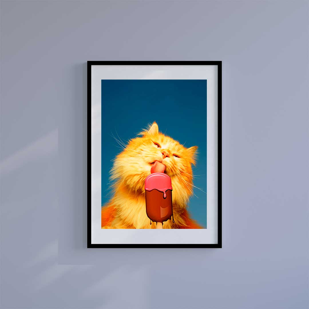 Large (A2) 16.5" x 23.4" inc Mount-White-Pussy Lick - Wall Art Print-Famous Rebel