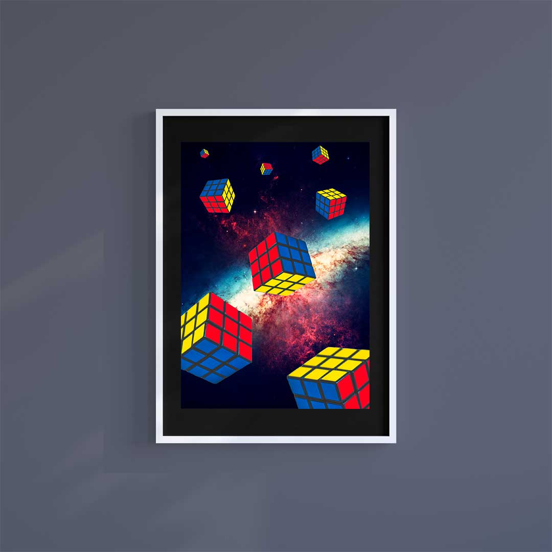 Large (A2) 16.5" x 23.4" inc Mount-Black-Rubik Rain - Wall Art Print-Famous Rebel