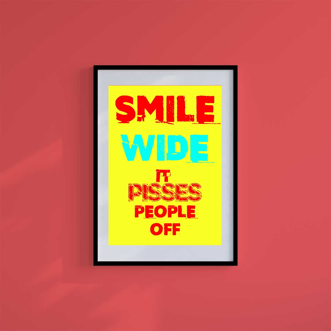 Large (A2) 16.5" x 23.4" inc Mount-White-Smile Wide- Wall Art Print-Famous Rebel