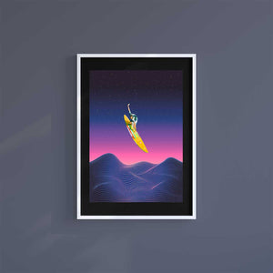 Large (A2) 16.5" x 23.4" inc Mount-Black-Space Surfer - Wall Art Print-Famous Rebel