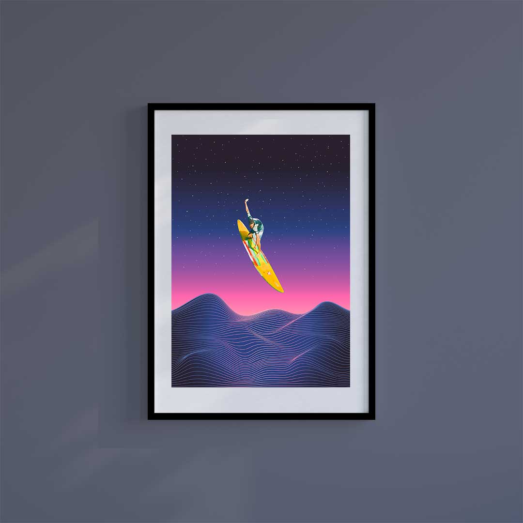 Large (A2) 16.5" x 23.4" inc Mount-White-Space Surfer - Wall Art Print-Famous Rebel