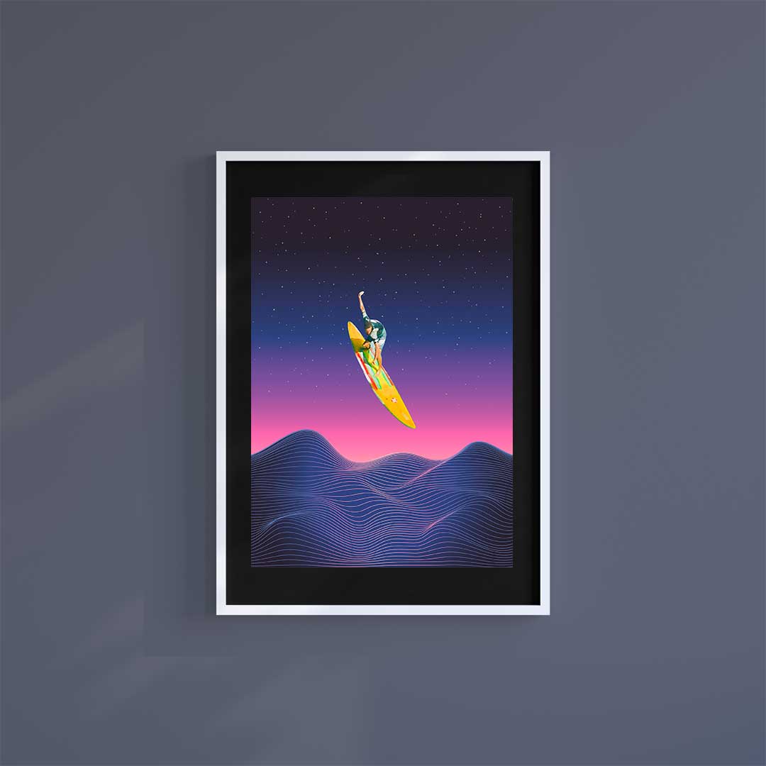Medium (A3) 11.75" x 16.5" inc Mount-Black-Space Surfer - Wall Art Print-Famous Rebel