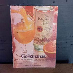 Vintage Ads- Bacardi-Go Bananas - Wooden Poster-Famous Rebel