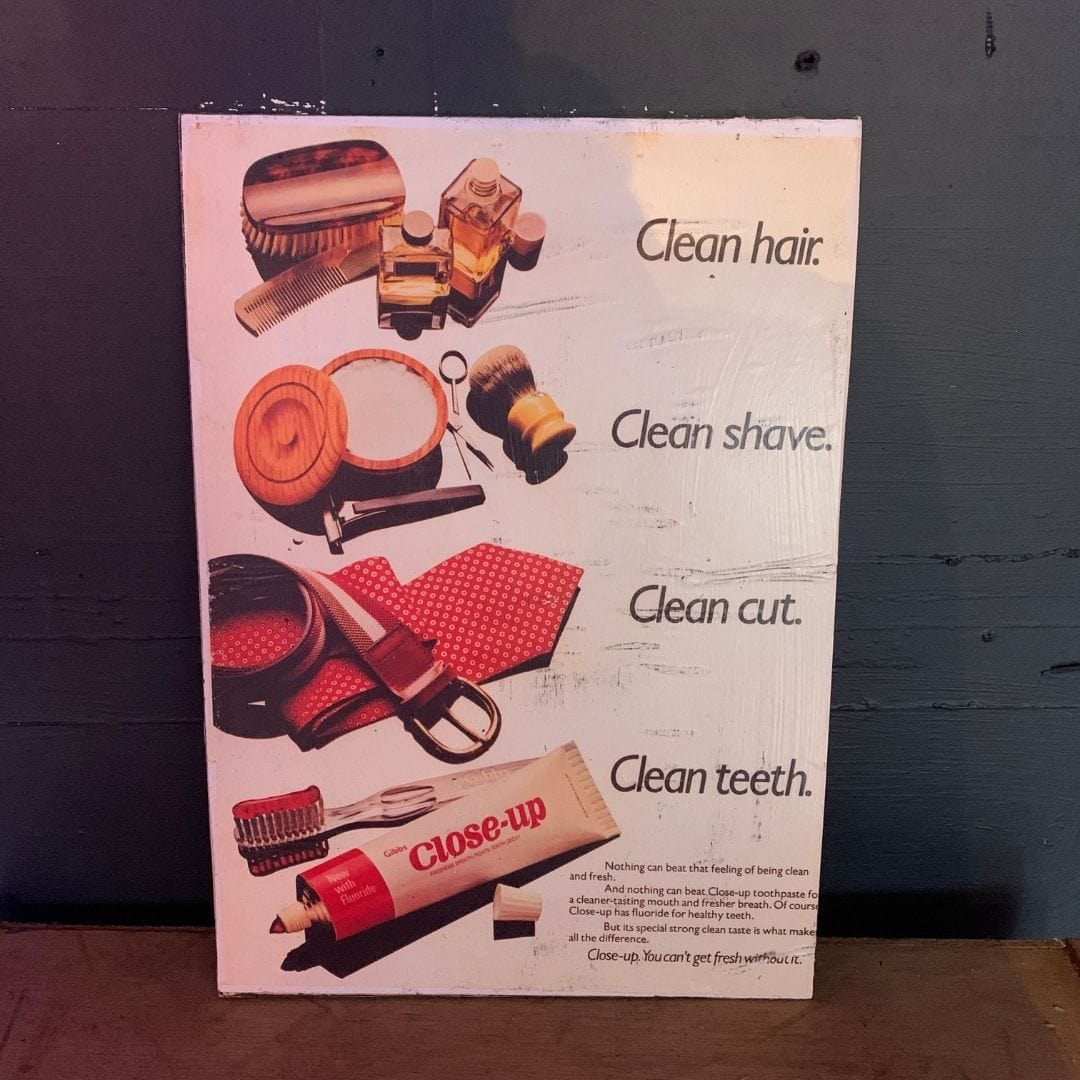 Vintage Ads- Close Up Clean - Wooden Poster-Famous Rebel