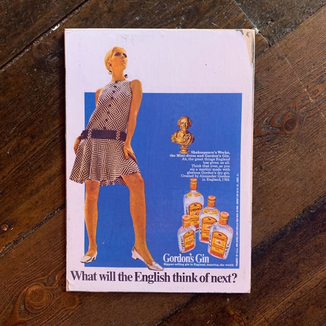 Vintage Ads- Gordons 'English' Gin -Wooden Poster-Famous Rebel