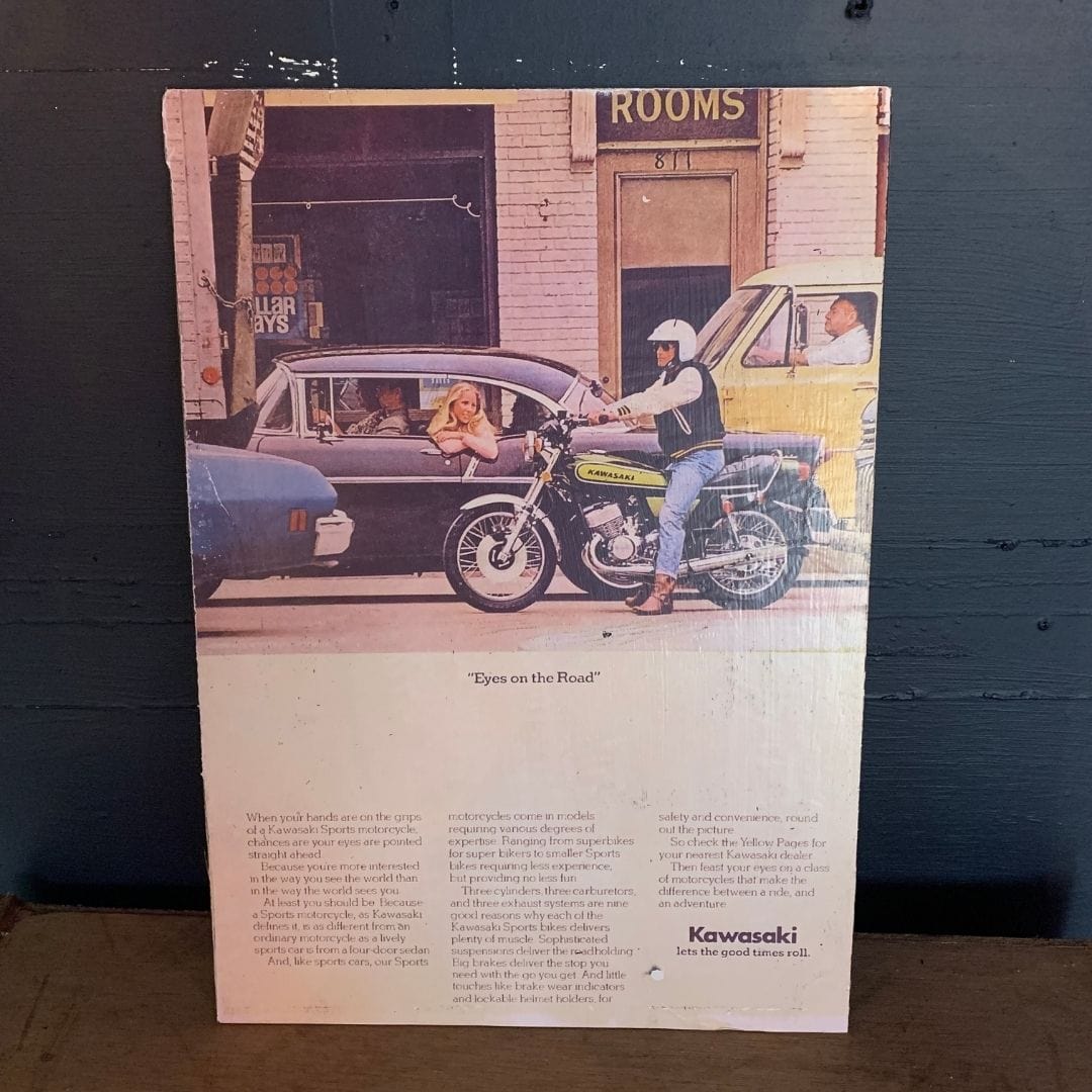 Vintage Ads- Kawasaki - Wooden Poster-Famous Rebel