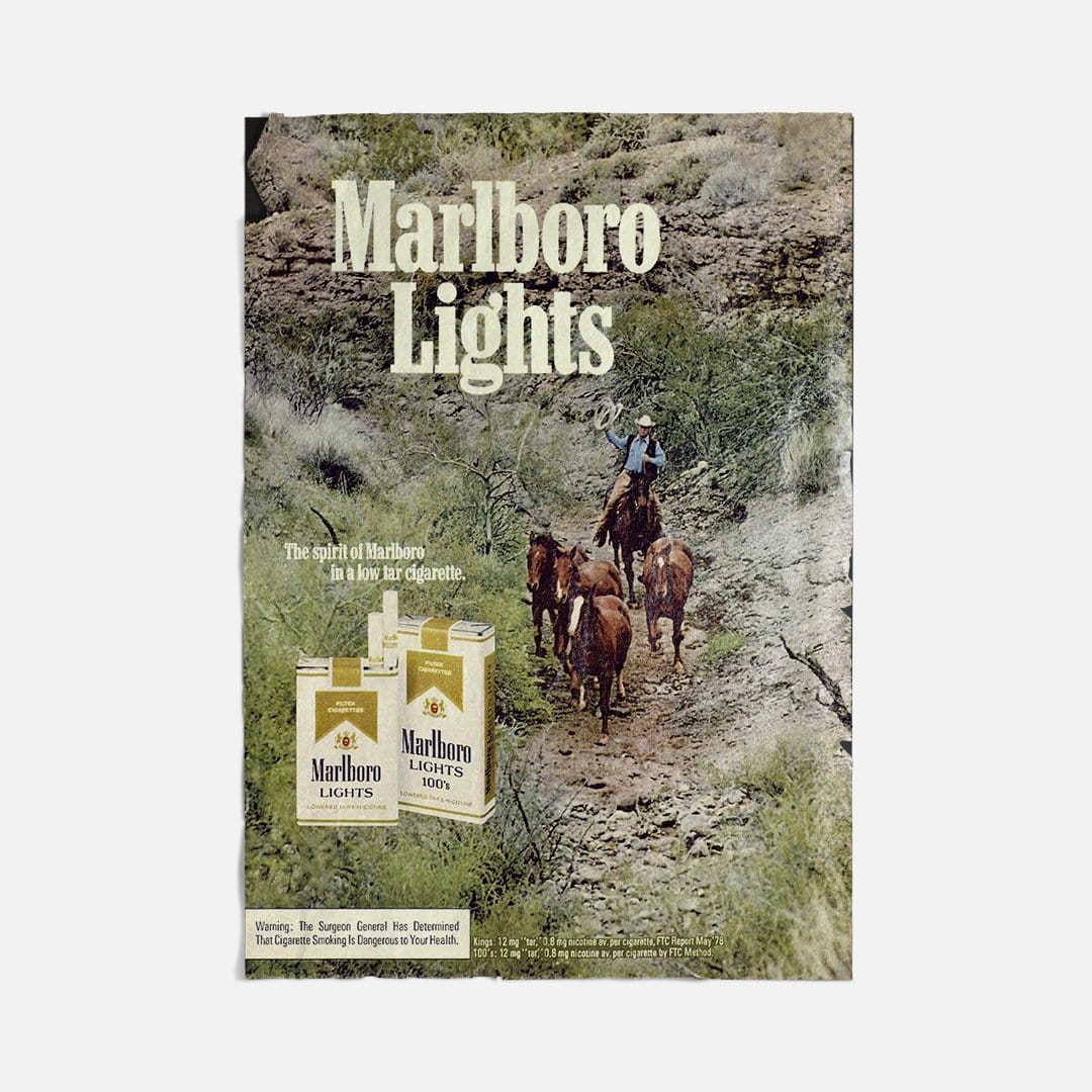 Vintage Ads-Marlboro Lights- Wooden Poster-Famous Rebel