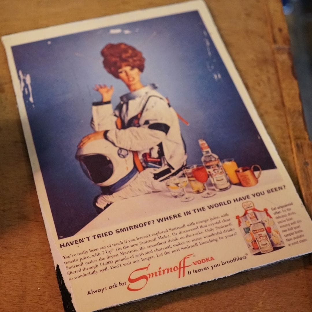 Vintage Ads-Smirnoff Astronaut - Wooden Poster-Famous Rebel