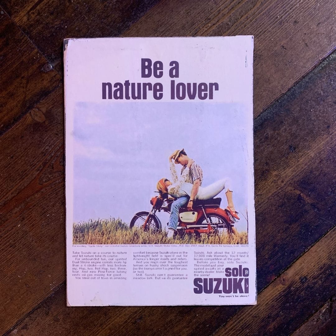 Vintage Ads- Suzuki-Nature Lover - Wooden Poster-Famous Rebel