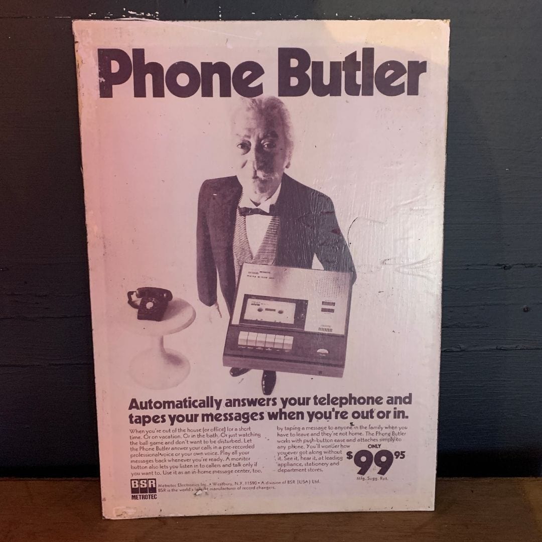 Vintage Ads- The Phone Butler - Wooden Poster-Famous Rebel