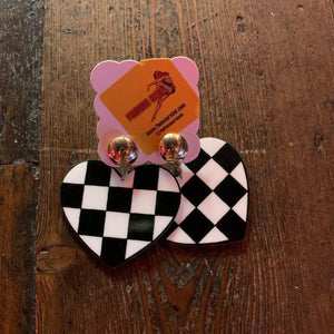 Y2K Jewellery- Chequered Heart-Earrings-Famous Rebel