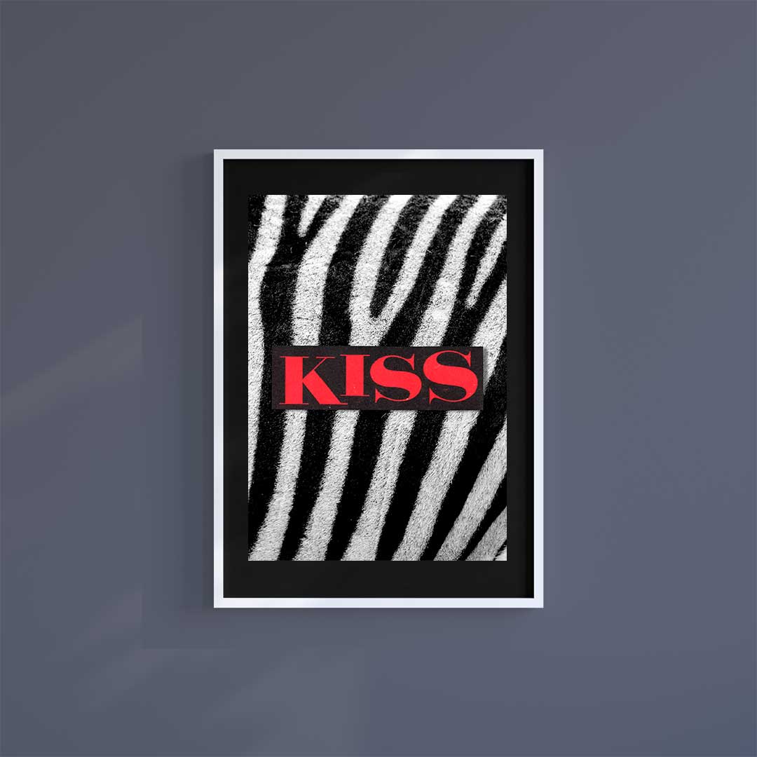 Medium (A3) 11.75" x 16.5" inc Mount-Black-Zebra Kiss - Wall Art Print-Famous Rebel