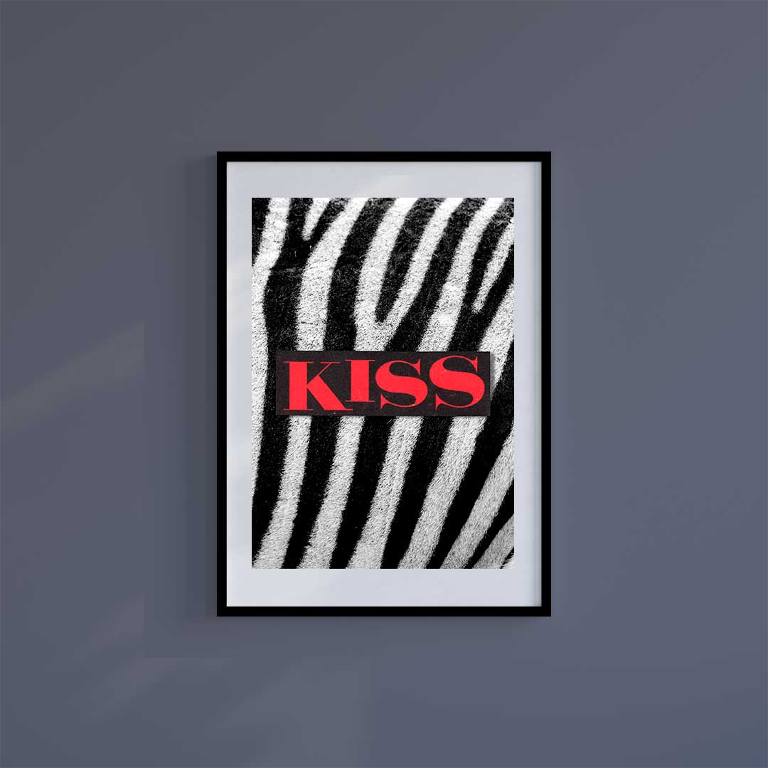 Medium (A3) 11.75" x 16.5" inc Mount-White-Zebra Kiss - Wall Art Print-Famous Rebel