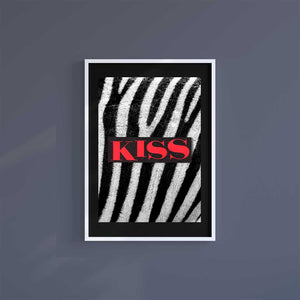 Small 10"x8" inc Mount-Black-Zebra Kiss - Wall Art Print-Famous Rebel